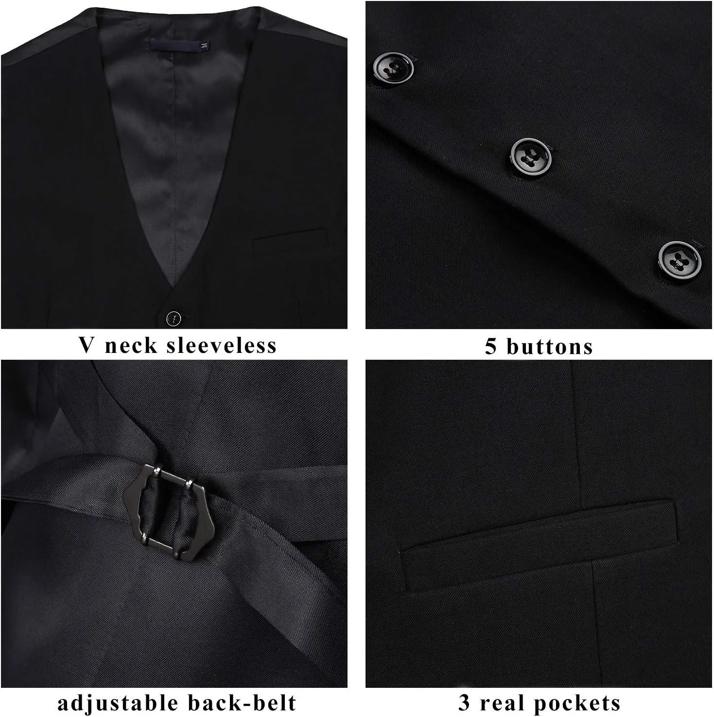 HISDERN Men's Suit Vest Business Formal Dress Waistcoat Vest with 3 Pockets for Suit or Tuxedo Slim Fit