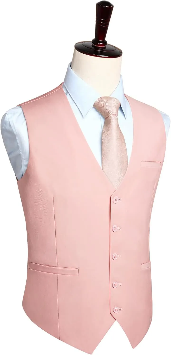 HISDERN Men's Suit Vest Business Formal Dress Waistcoat Vest with 3 Pockets for Suit or Tuxedo Slim Fit