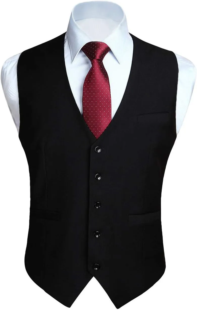 HISDERN Men's Suit Vest Business Formal Dress Waistcoat Vest with 3 Pockets for Suit or Tuxedo Slim Fit