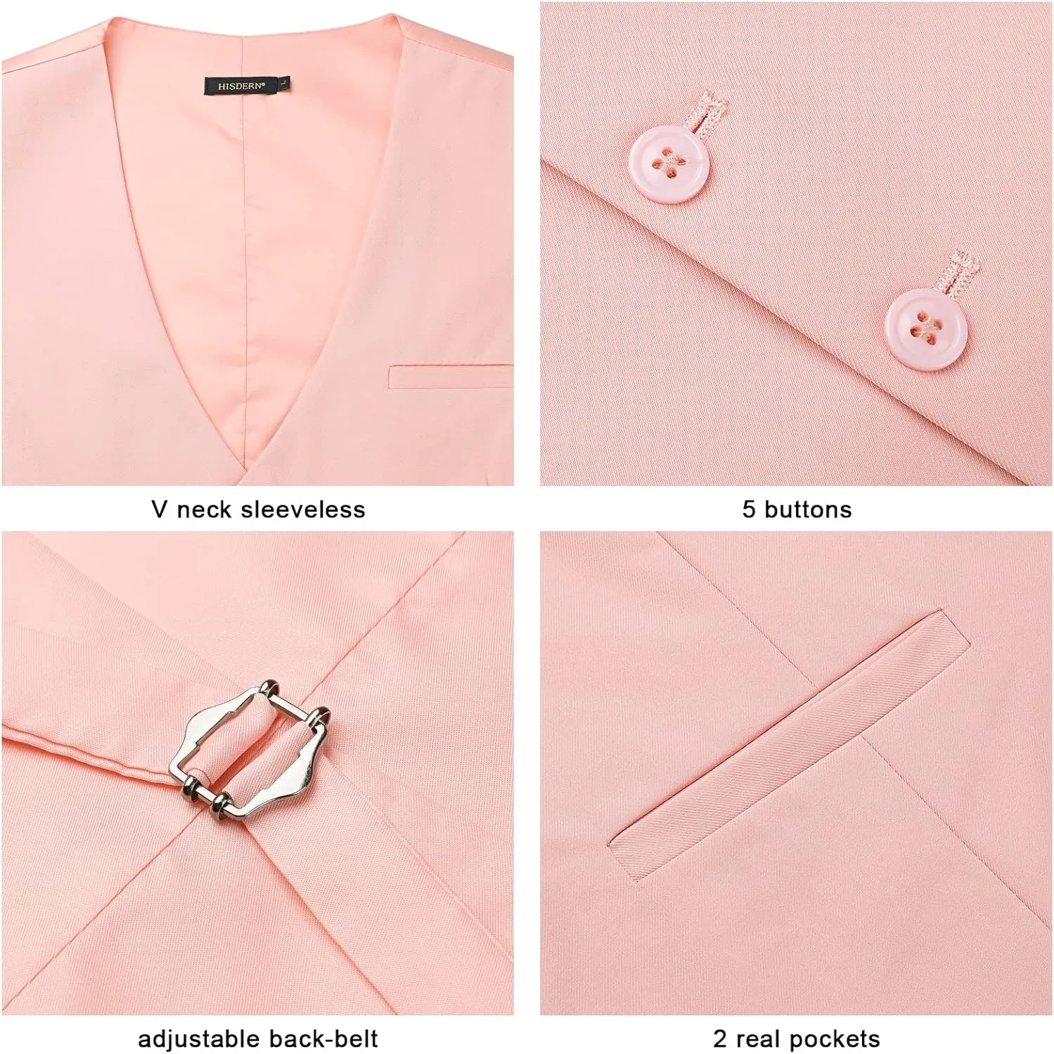 HISDERN Men's Suit Vest Business Formal Dress Waistcoat Vest with 3 Pockets for Suit or Tuxedo Slim Fit