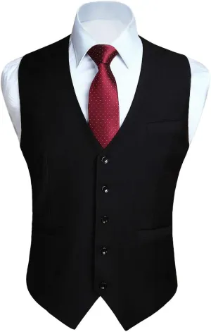 HISDERN Men's Suit Vest Business Formal Dress Waistcoat Vest with 3 Pockets for Suit or Tuxedo Slim Fit