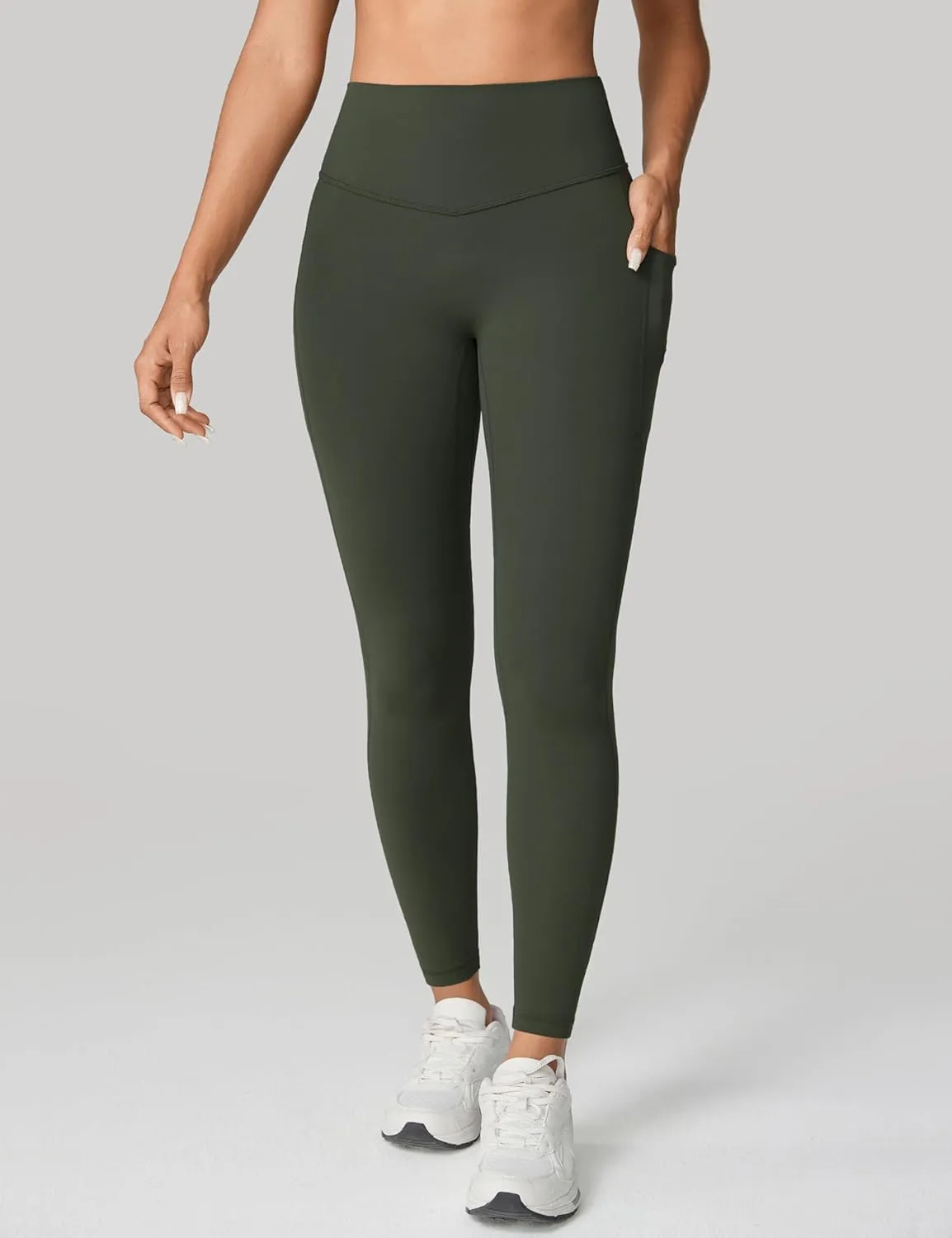 Hugcurve No Front Seam High Waisted Workout Leggings with Pockets for Women Buttery Soft Yoga Pants Gym Tights - 25''