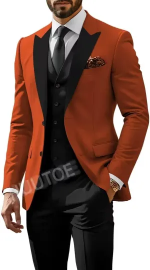 HUUTOE Mens Suits 3 Piece Slim Fit Suit for Men Groom Suit for Wedding Men's Tuxedos Homecoming Prom Suit Pants Vest Set