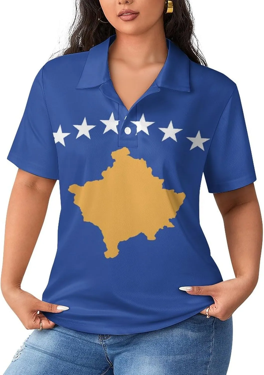 Iceland Flag Polo-Shirts for Women,V-Neck Soft Tops for Women,Summer Collar Tops Short Sleeve Work Blouses