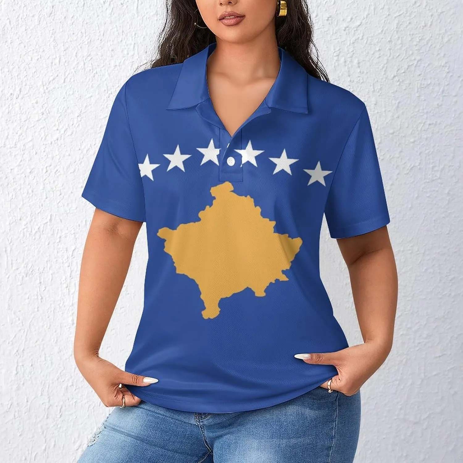 Iceland Flag Polo-Shirts for Women,V-Neck Soft Tops for Women,Summer Collar Tops Short Sleeve Work Blouses