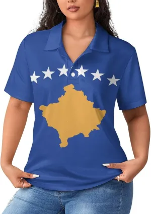 Iceland Flag Polo-Shirts for Women,V-Neck Soft Tops for Women,Summer Collar Tops Short Sleeve Work Blouses