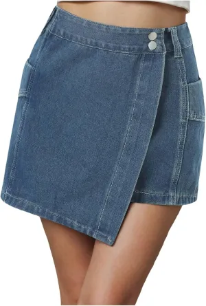 Jean Shorts for Women Mini Denim High Waisted Asymmetrical Wrap Short Skirt Casual Summer Retro Mini Skort Y2k Trendy 2025