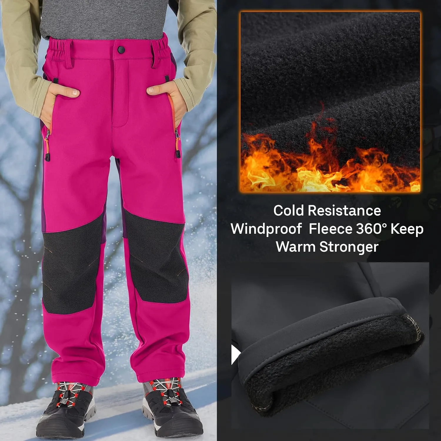 Jessie Kidden Kids Boys Girls Youth Waterproof Hiking Ski Snow Pants Elastic Waist Warm Insulated Pants