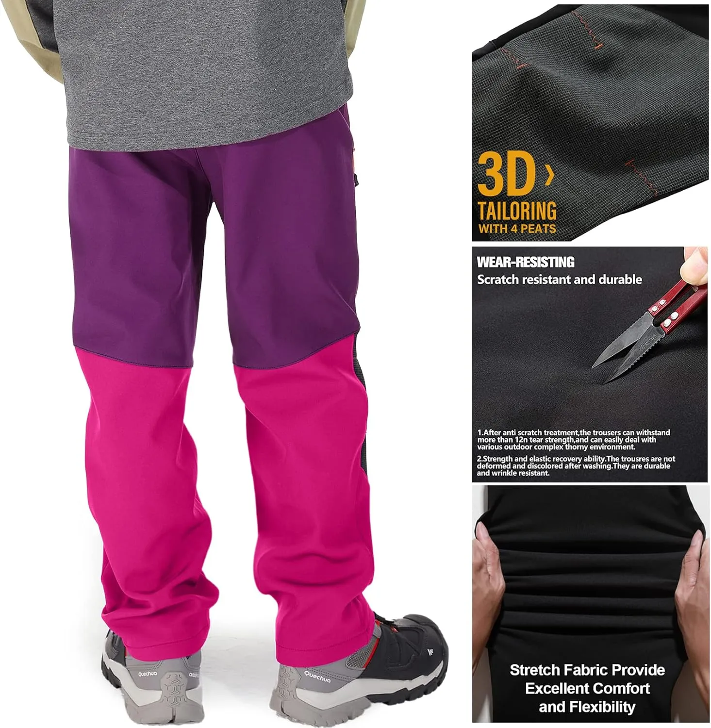 Jessie Kidden Kids Boys Girls Youth Waterproof Hiking Ski Snow Pants Elastic Waist Warm Insulated Pants
