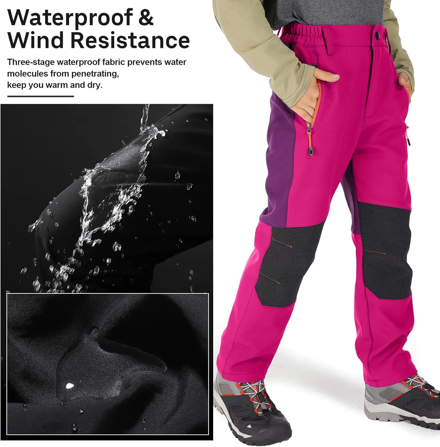 Jessie Kidden Kids Boys Girls Youth Waterproof Hiking Ski Snow Pants Elastic Waist Warm Insulated Pants