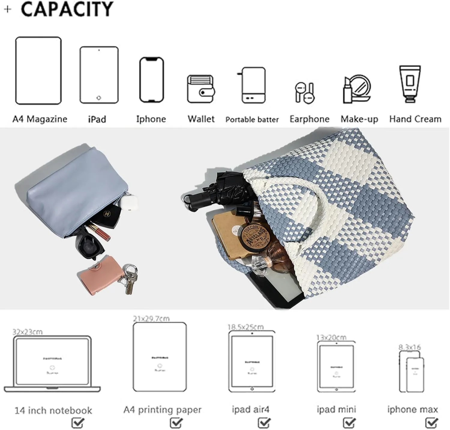JINMANXUE Fashion Woven Bag Shopper Bag Travel Handbags and Purses Women Tote Bag Large Capacity Shoulder Bags