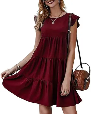 JOAU Women's 2024 Summer Casual Dresses Ruffle Cap Sleeve Crew Neck Loose Fit Sundress Flowy Tiered Swing Beach Mini Dress