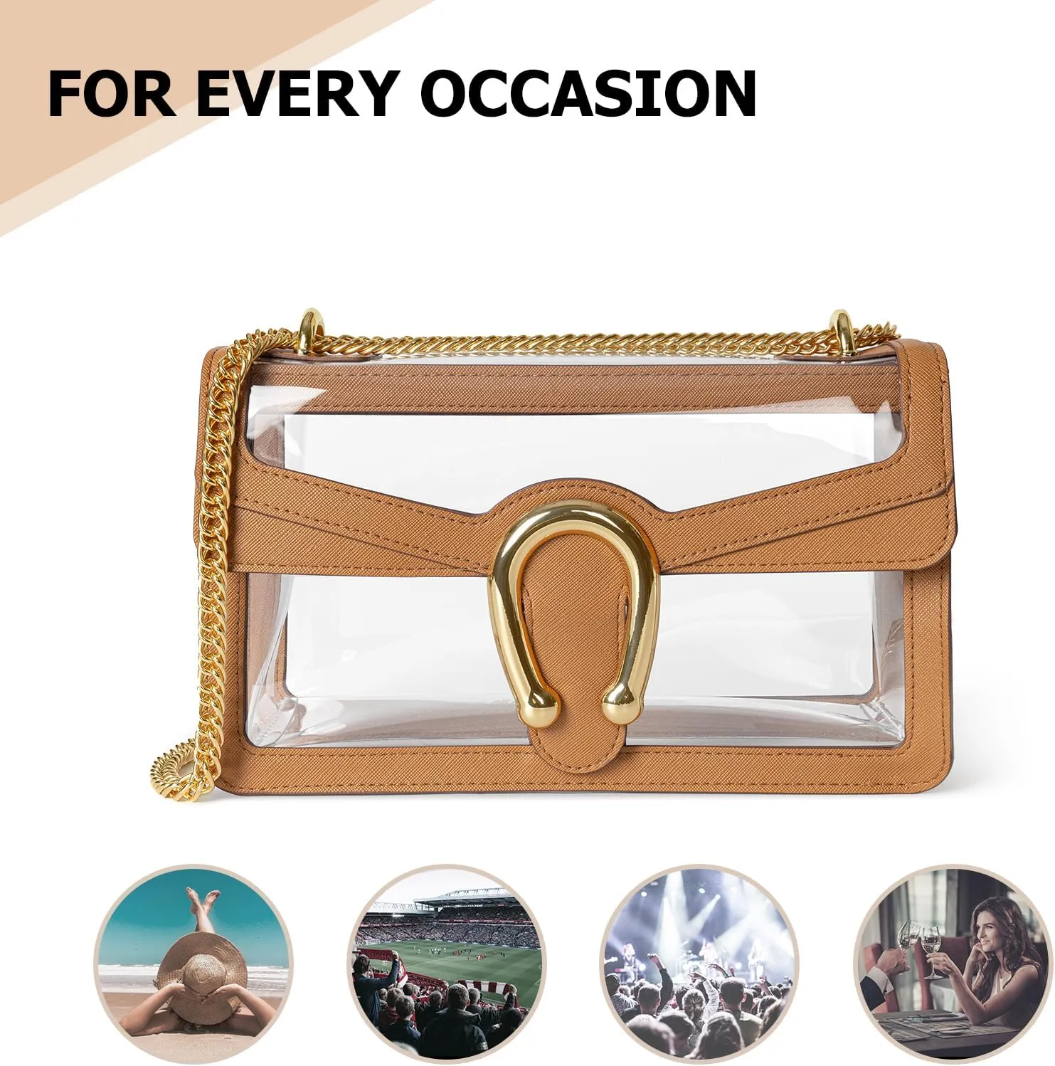 Joryin Women's Stadium Approved Crossbody Bag for Women, Small Clear Bag Shoudler Purse with Chain Strap