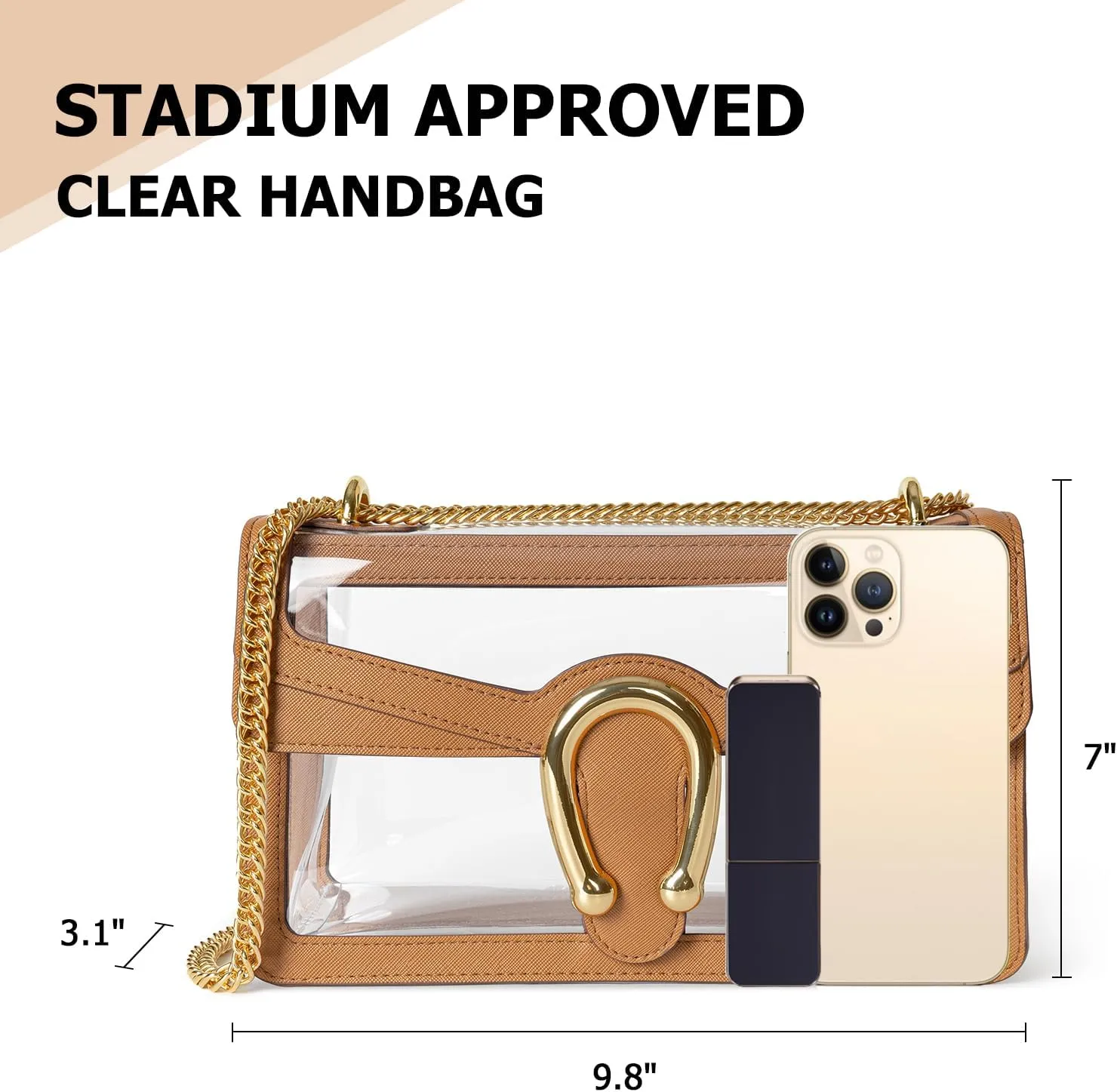 Joryin Women's Stadium Approved Crossbody Bag for Women, Small Clear Bag Shoudler Purse with Chain Strap