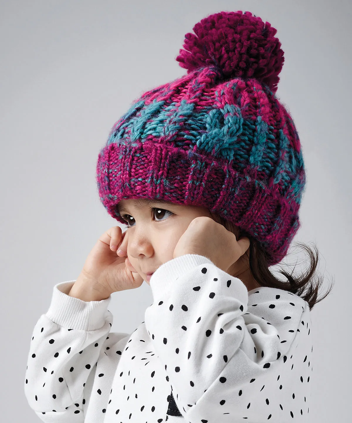 Junior corkscrew pom pom beanie | Lavender Fizz