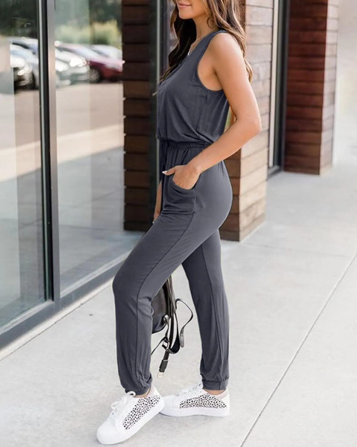 KIRUNDO Women 2025 Summer Jumpsuits Casual Sleeveless Drawstring Elastic Waist Romper Vacation Cruise Airport Travel Outfits