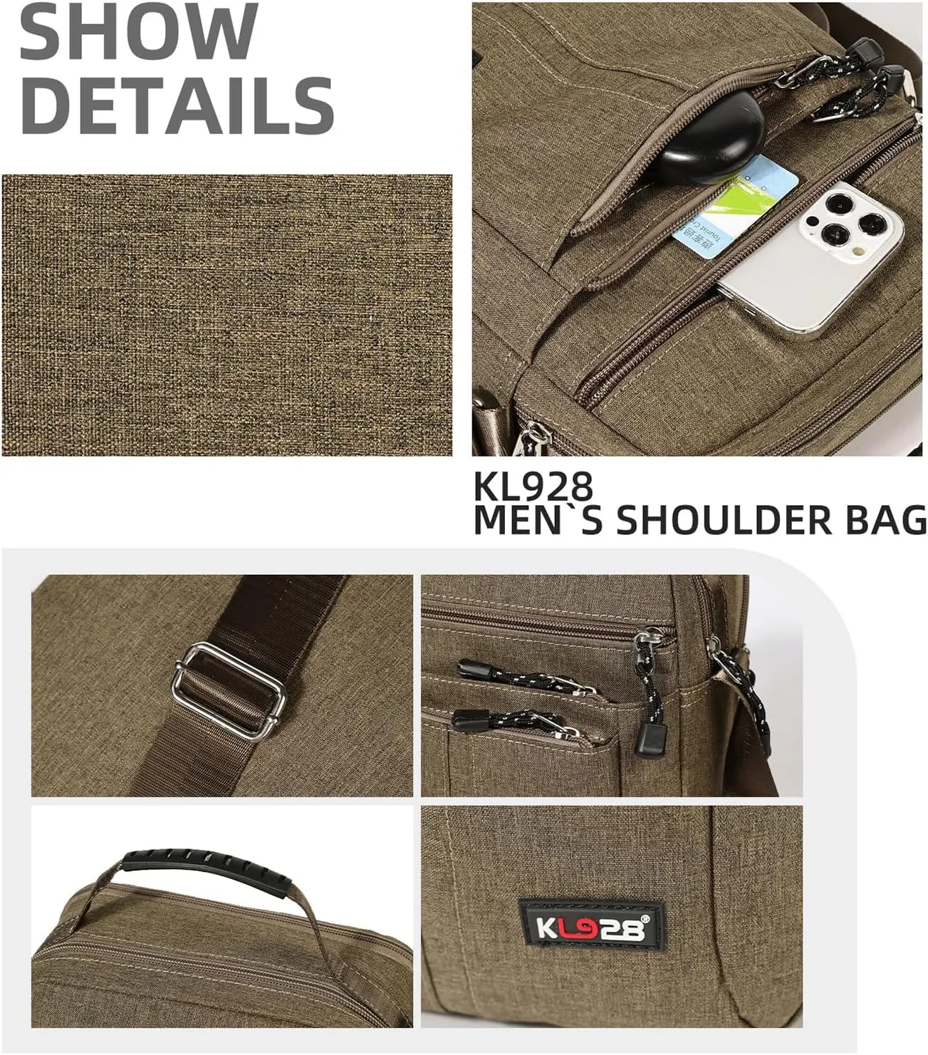 KL928 Men's Messenger Bag - Crossbody Shoulder Bags Travel Bag Man Purse Casual Sling Pack for Work Business