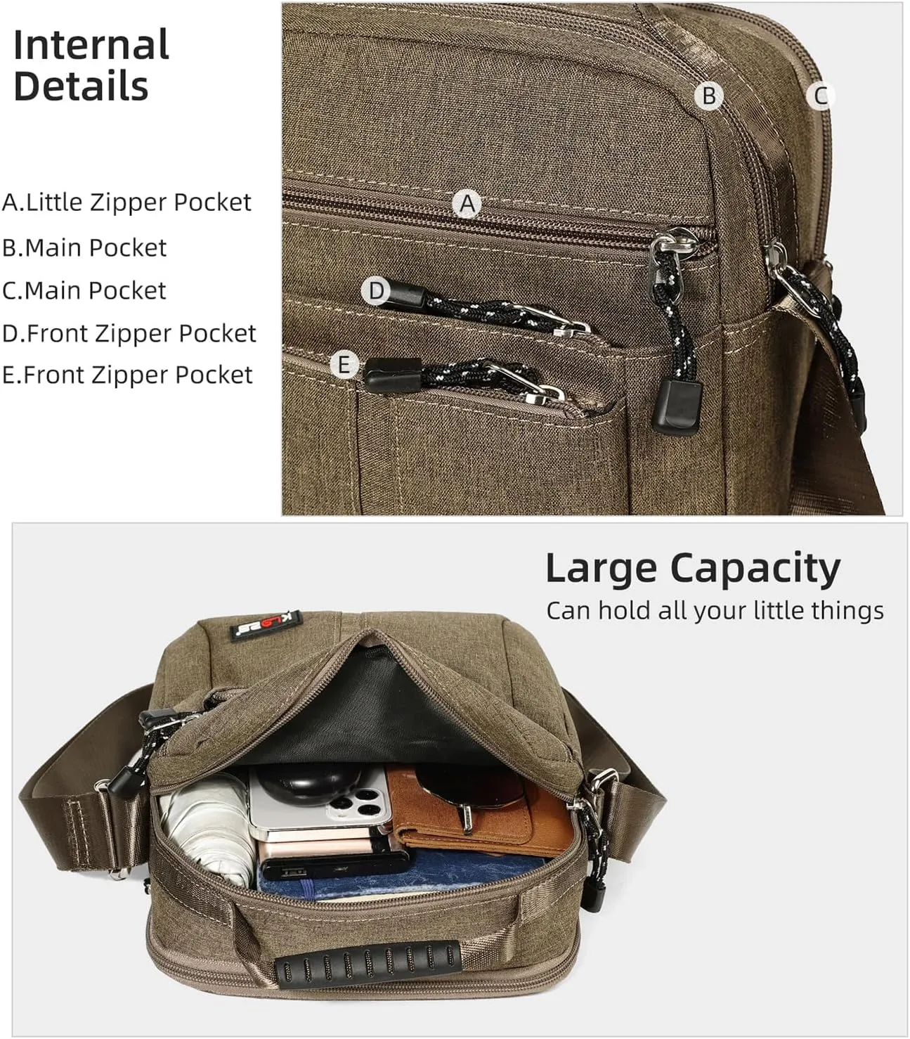 KL928 Men's Messenger Bag - Crossbody Shoulder Bags Travel Bag Man Purse Casual Sling Pack for Work Business