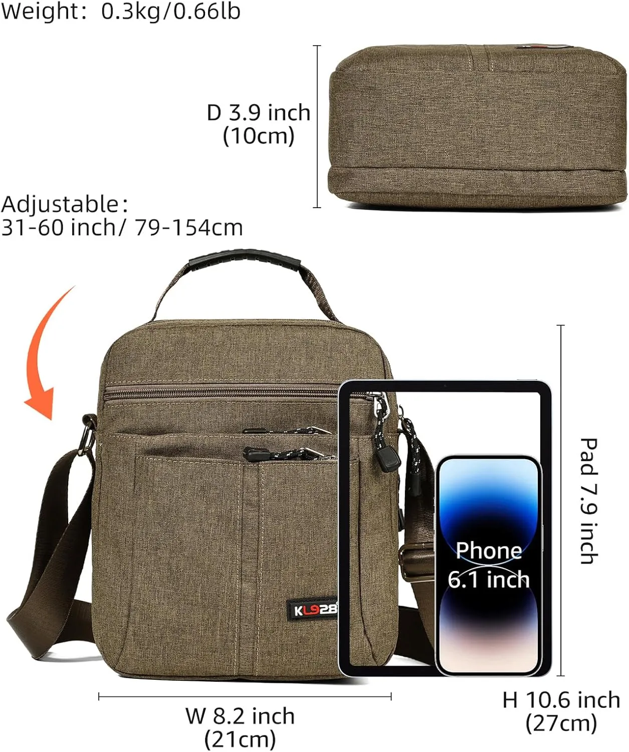 KL928 Men's Messenger Bag - Crossbody Shoulder Bags Travel Bag Man Purse Casual Sling Pack for Work Business