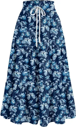 KUIOLYPOER Women's Chiffon Pleated Skirts Womens Summer Flowy Midi Skirts Casual Lightweight High Waisted Floral Beach Skirt