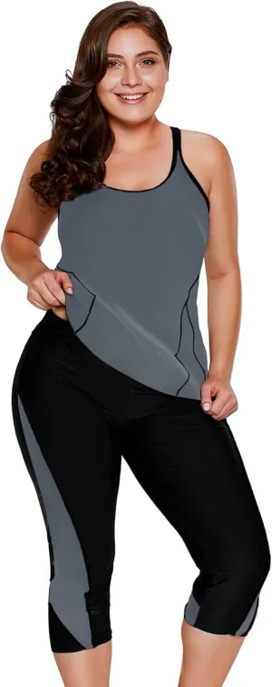 LALAGEN Womens Plus Size Swimsuits 2025 Modest Rash Guard Capris Tankini Bathing Suits Two Piece Bathing Suit Swimwear