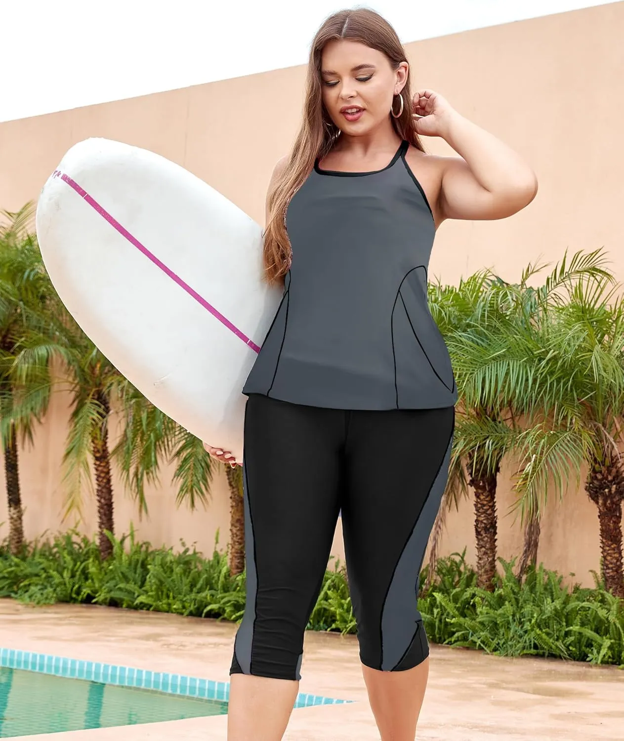 LALAGEN Womens Plus Size Swimsuits 2025 Modest Rash Guard Capris Tankini Bathing Suits Two Piece Bathing Suit Swimwear