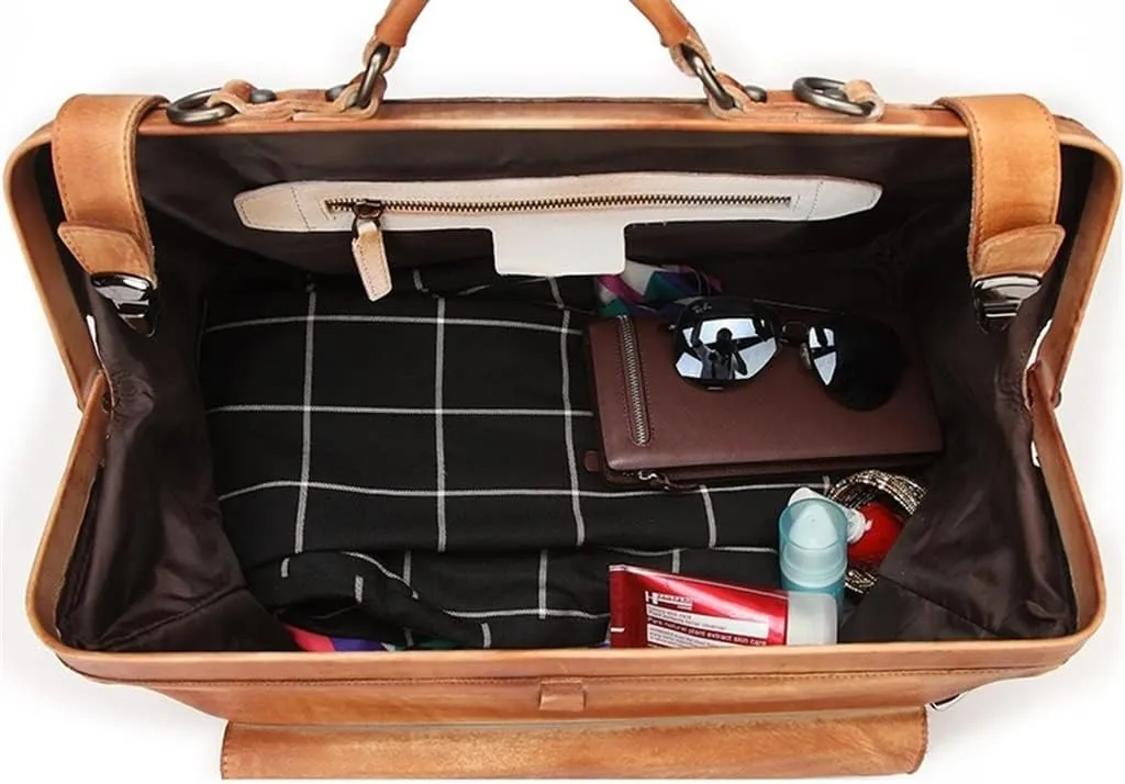 Leather Travel Bag With Metal Buckle Men Fashion Travel Handbags Anti Theft Bag
