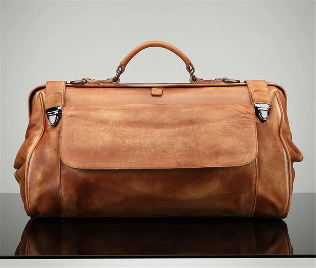 Leather Travel Bag With Metal Buckle Men Fashion Travel Handbags Anti Theft Bag