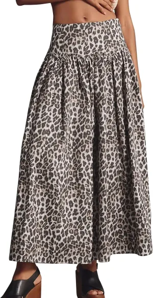 Leopard Print Skirt for Women Elegant Long Flowy Maxi Cheetah Print Skirt High Waist Aline Animal Print Skirts