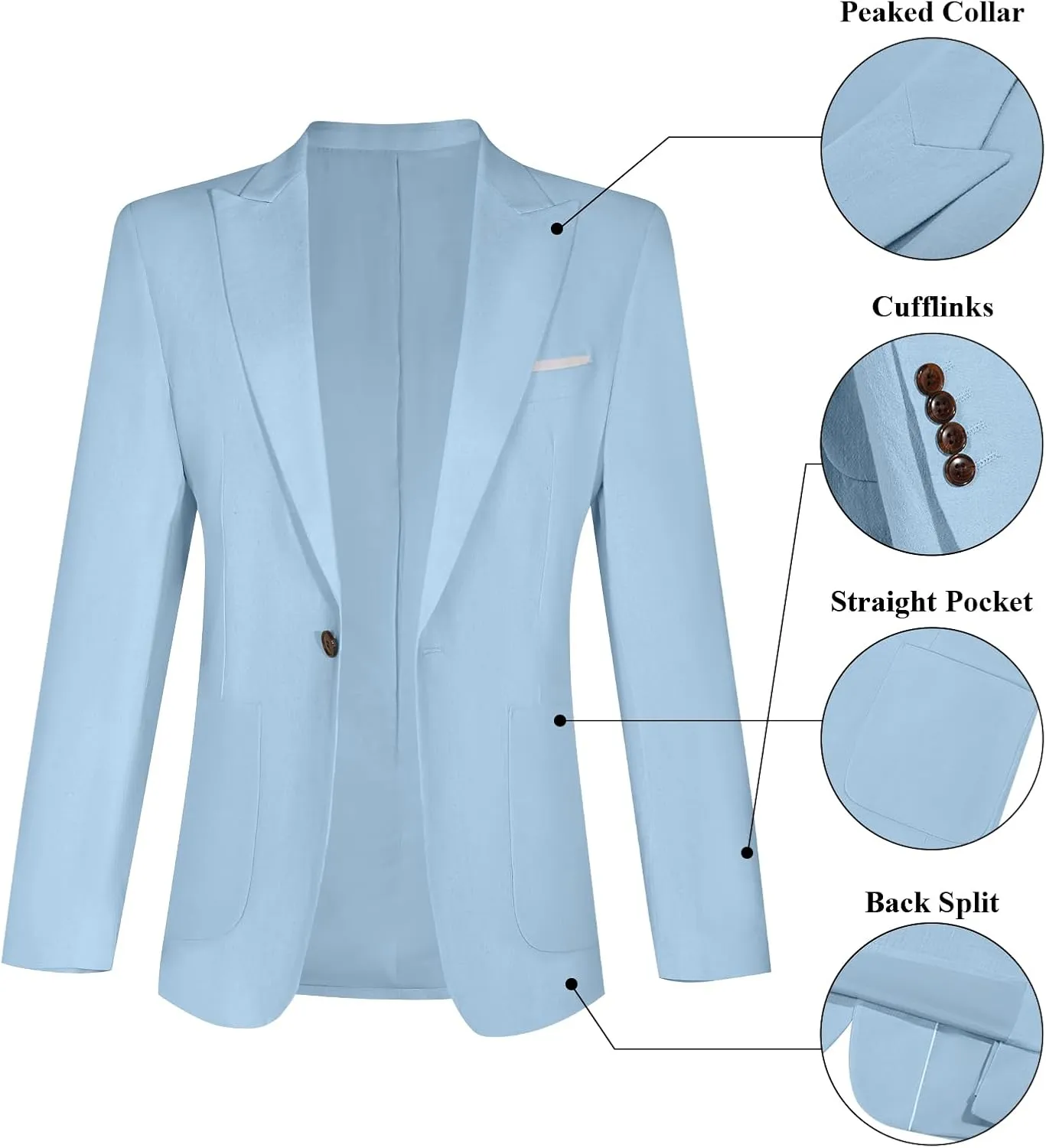 Linen Men Suit Set Casual Tuxedo 2 Piece Regular Fit Blazer One Button Solid Jacket and Pants for Prom Wedding Party