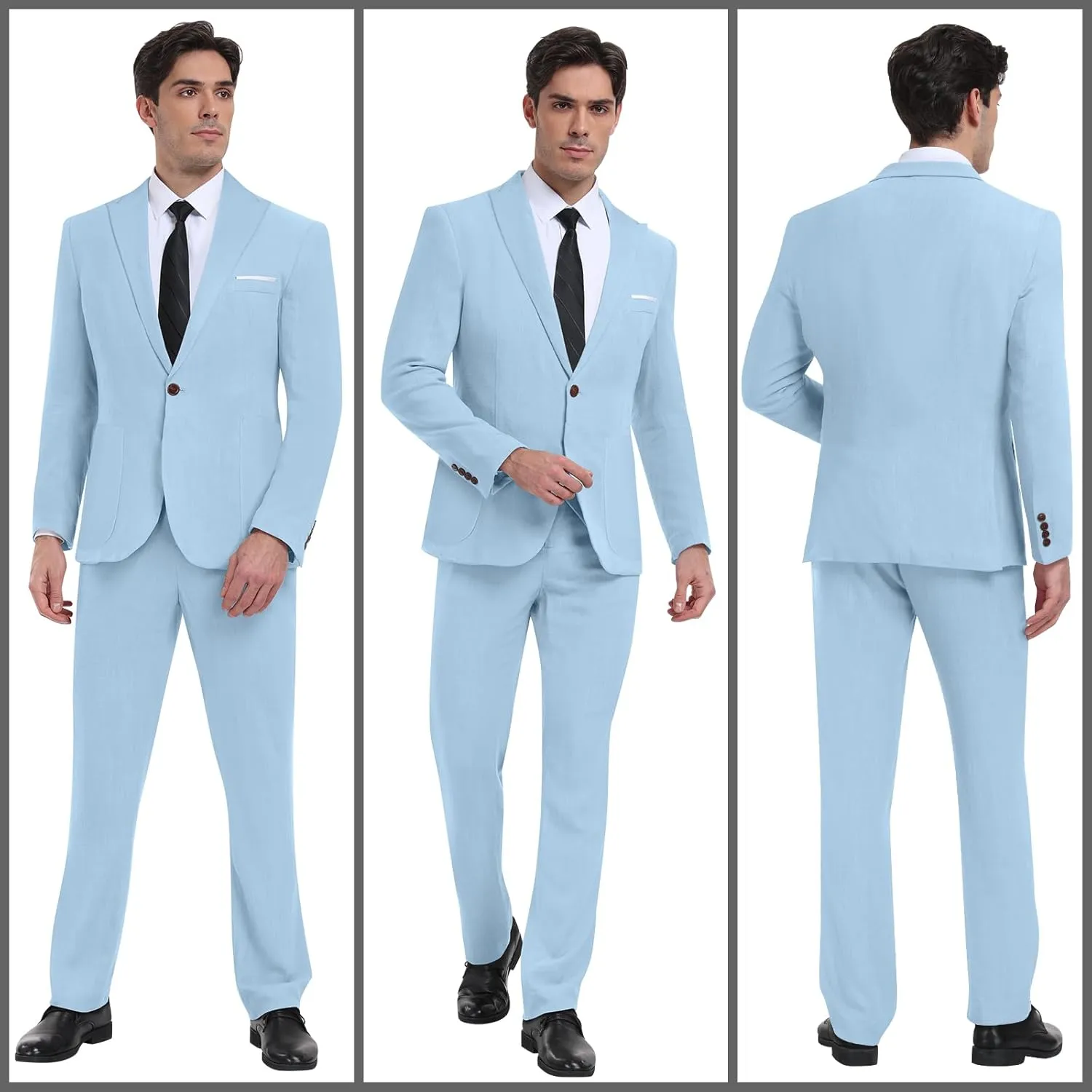 Linen Men Suit Set Casual Tuxedo 2 Piece Regular Fit Blazer One Button Solid Jacket and Pants for Prom Wedding Party