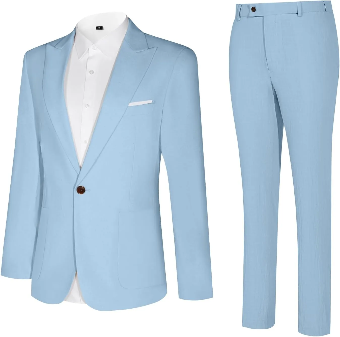 Linen Men Suit Set Casual Tuxedo 2 Piece Regular Fit Blazer One Button Solid Jacket and Pants for Prom Wedding Party