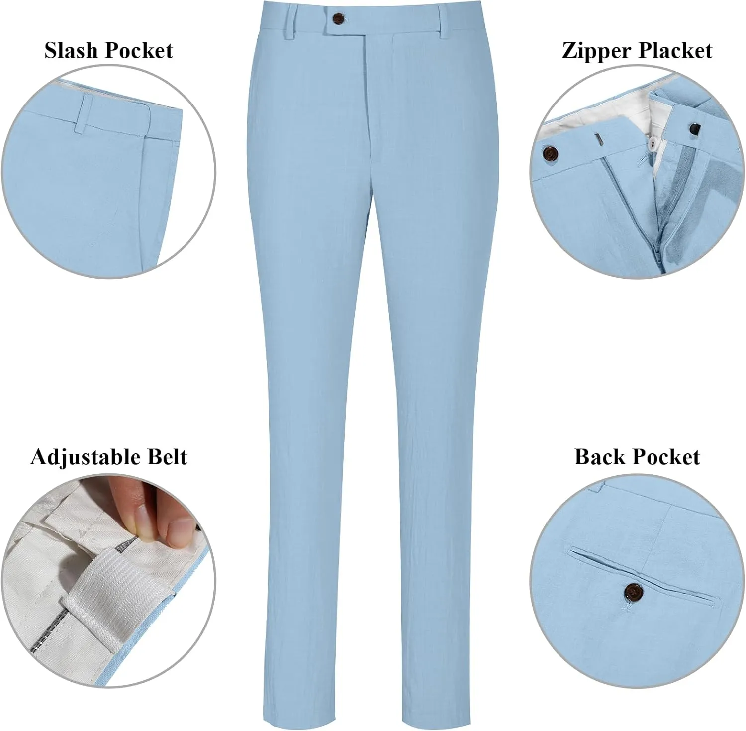 Linen Men Suit Set Casual Tuxedo 2 Piece Regular Fit Blazer One Button Solid Jacket and Pants for Prom Wedding Party