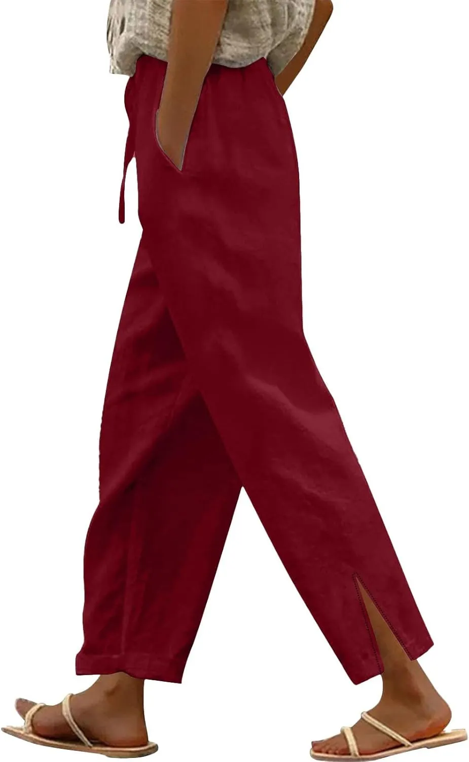 Linen Pants for Women 2025 Summer High Waist Elastic Straight Leg Lounge Pant Casual Loose Lightweight Beach Trousers