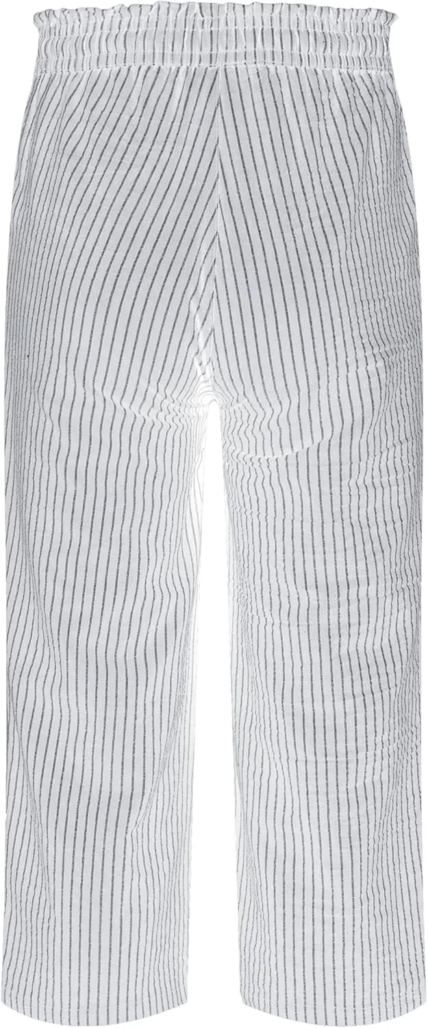 LNX Womens Linen Pants High Waisted Wide Leg Drawstring Casual Loose Trousers with Pockets