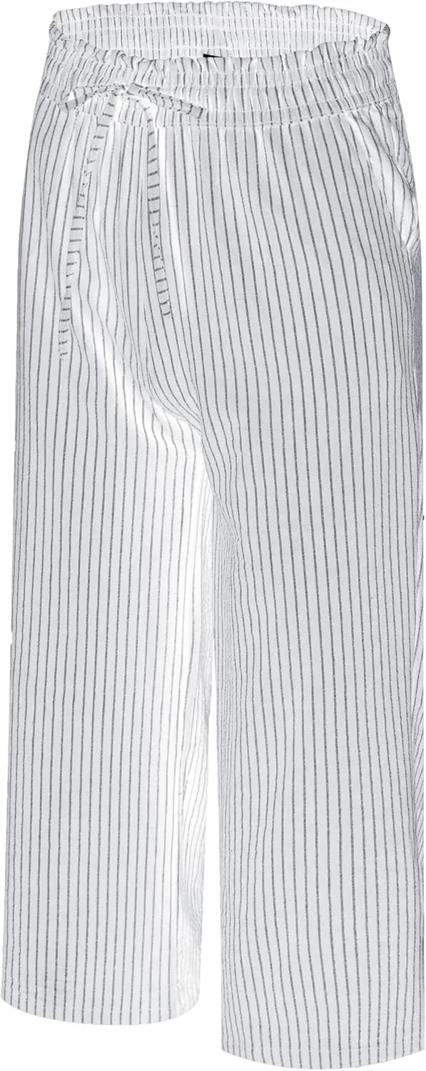LNX Womens Linen Pants High Waisted Wide Leg Drawstring Casual Loose Trousers with Pockets