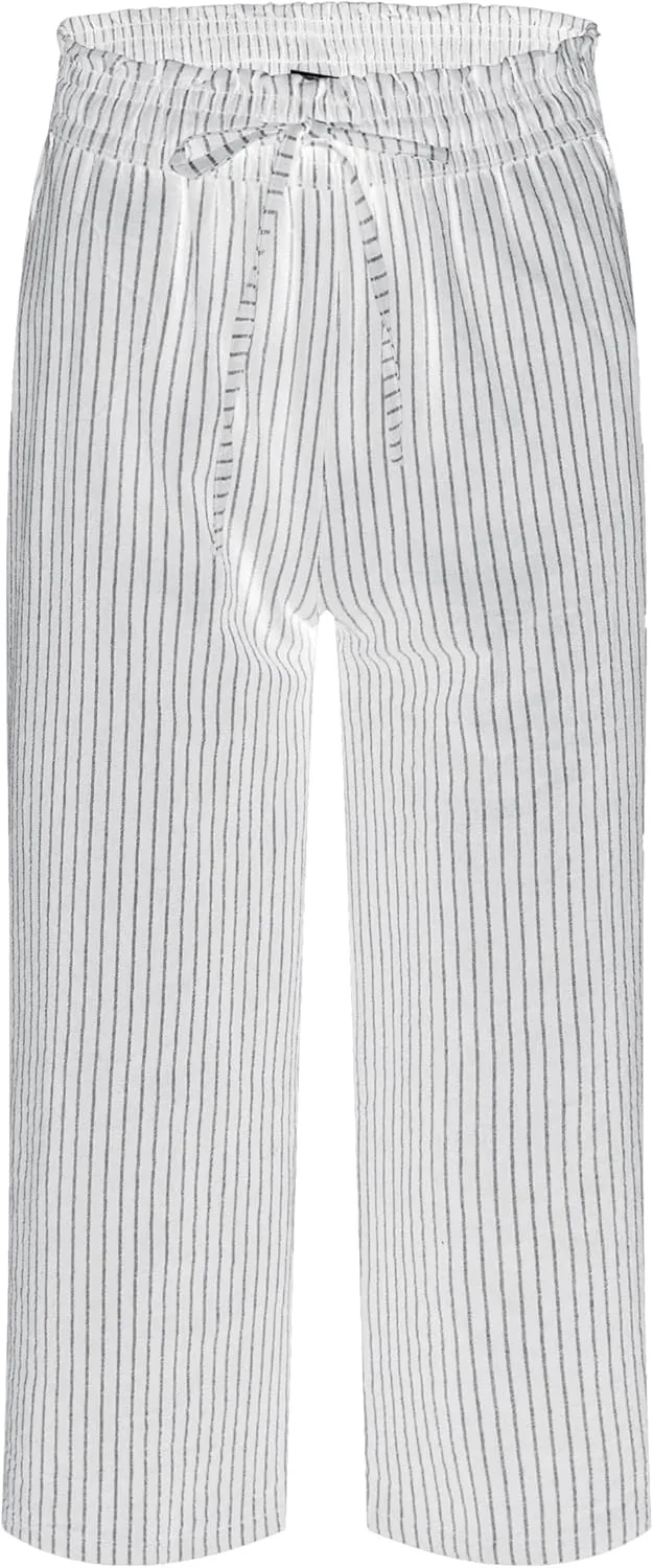LNX Womens Linen Pants High Waisted Wide Leg Drawstring Casual Loose Trousers with Pockets