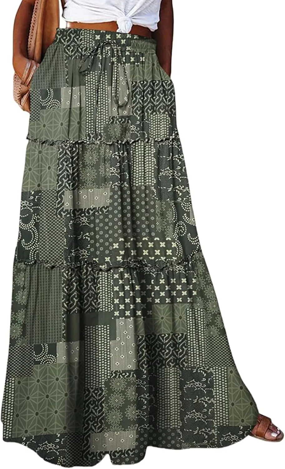 Long Skirts for Women Boho Floral High Waisted Casual A Line Skirt Pleated Beach Flowy Swing Maxi Skirts