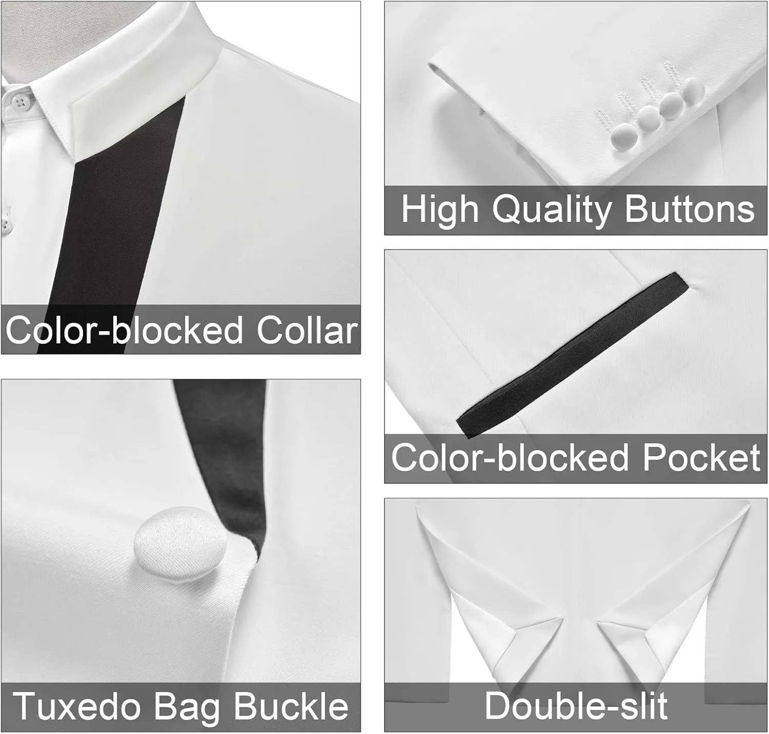 MAGE MALE Mens 2 Pieces Tuxedo Standing Collar Slim Fit One Button Color Clashing Design Suit Blazer Jacket and Pants Set