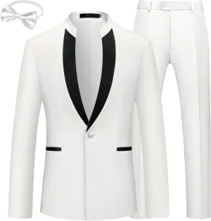 MAGE MALE Mens 2 Pieces Tuxedo Standing Collar Slim Fit One Button Color Clashing Design Suit Blazer Jacket and Pants Set