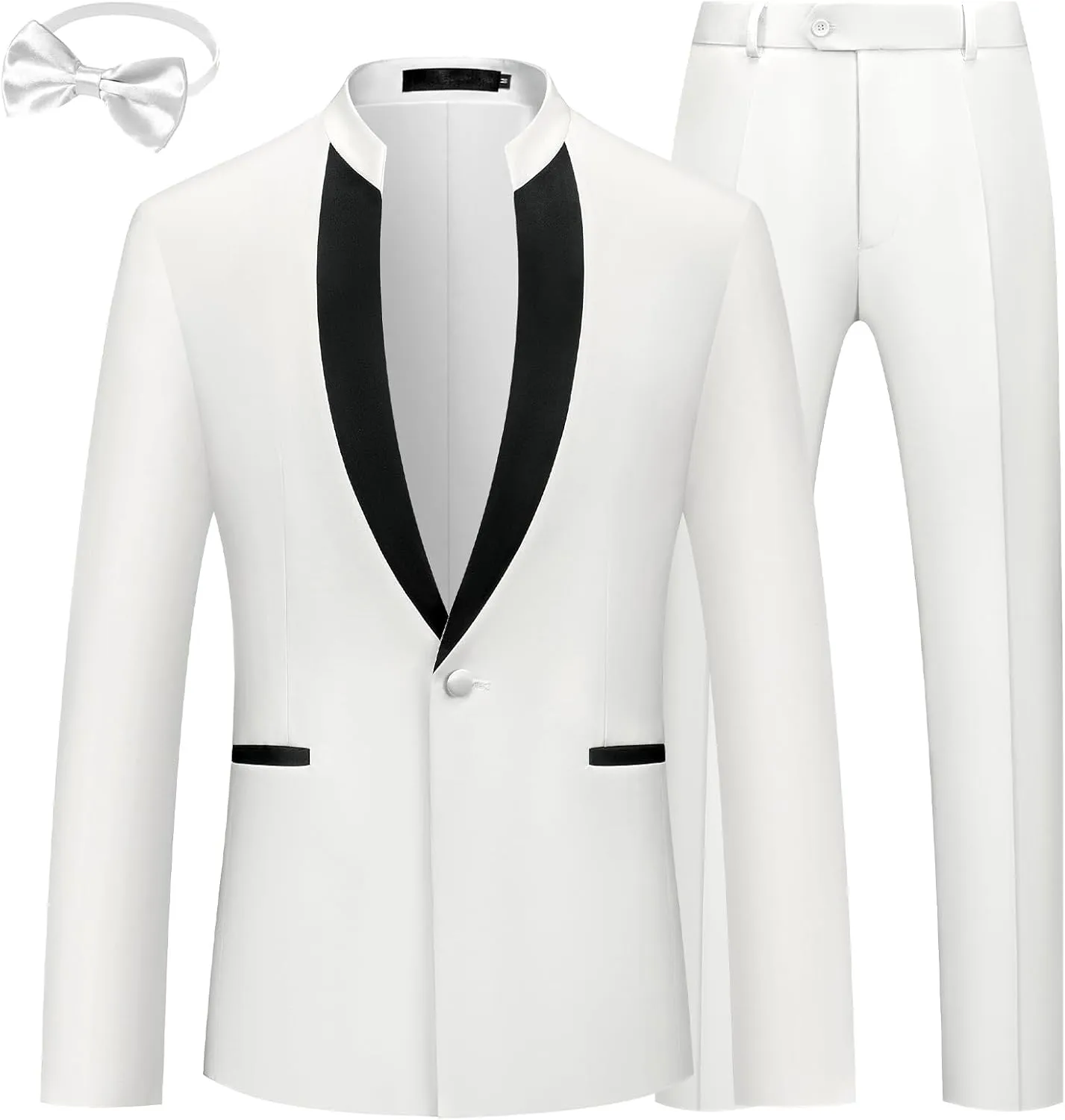 MAGE MALE Mens 2 Pieces Tuxedo Standing Collar Slim Fit One Button Color Clashing Design Suit Blazer Jacket and Pants Set