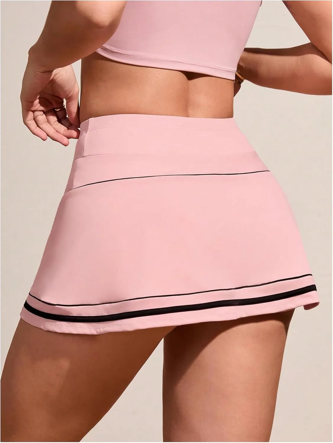 MakeMeChic Women's Contrast Binding Tennis Skirt Striped Trim Sports Mini Skirts Skort