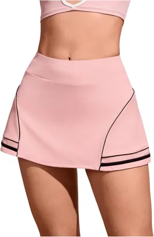MakeMeChic Women's Contrast Binding Tennis Skirt Striped Trim Sports Mini Skirts Skort