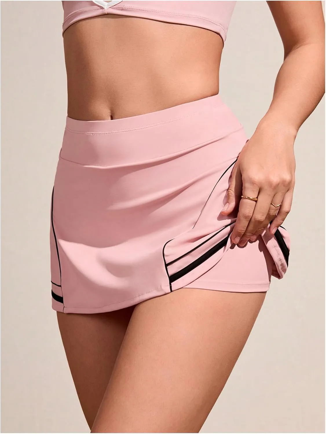 MakeMeChic Women's Contrast Binding Tennis Skirt Striped Trim Sports Mini Skirts Skort