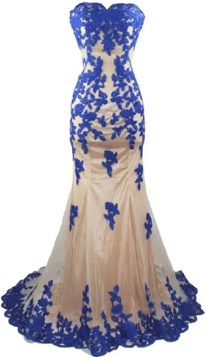 Meier Women's Strapless Lace Bead Formal Evening Gown