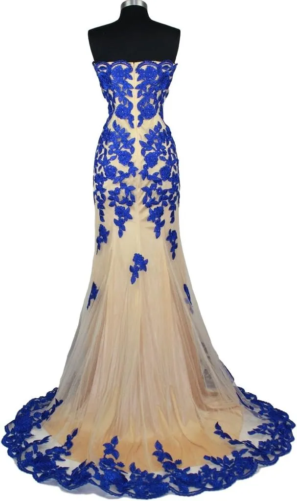 Meier Women's Strapless Lace Bead Formal Evening Gown