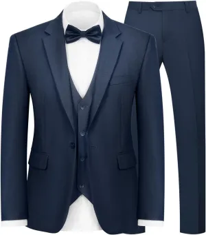 Men's 3-Piece Suit Slim Fit Suit Jacket Single Button Banquet Prom Wedding Suit Jacket Vest Pants and Bow Tie Set