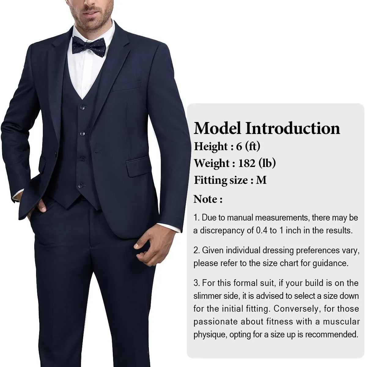Men's 3-Piece Suit Slim Fit Suit Jacket Single Button Banquet Prom Wedding Suit Jacket Vest Pants and Bow Tie Set