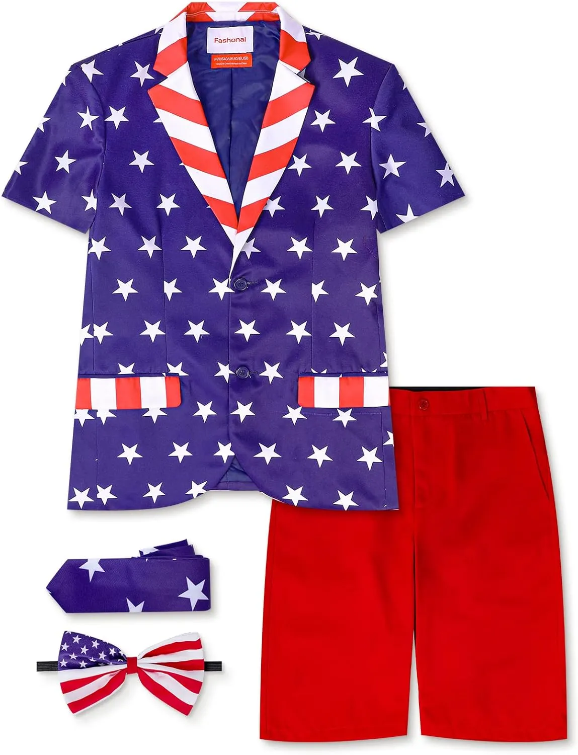 Men's 3-Piece Suits for Summer Theme Party, Short Sleeve Blazer & Shorts & Tie