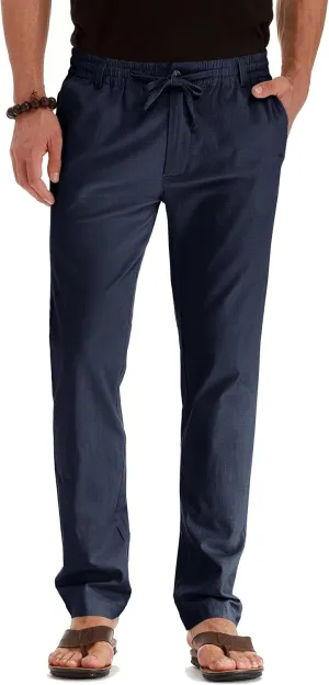 Mens Casual Linen Pants Loose Fit Elastic Drawstring Waist Summer Yoga Beach Trousers